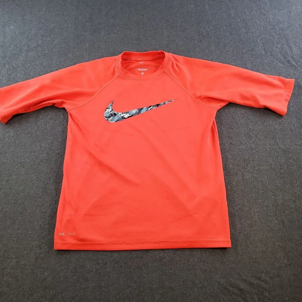 Nike Dri-Fit T-Shirt Youth Orange Athletic Training 3/4 Sleeve Tee Size Large